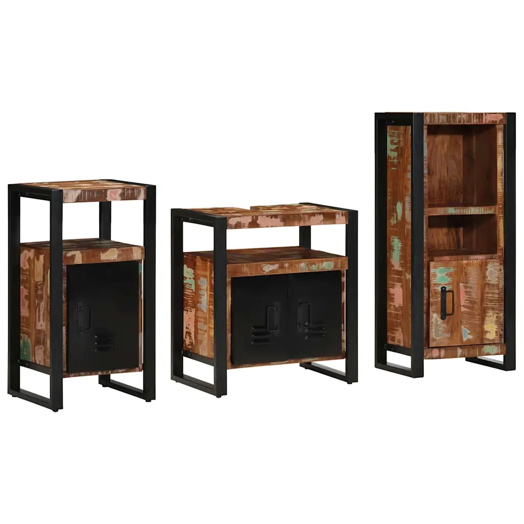 Set di mobili per il bagno 3 pcs Legno Recuperato Massello