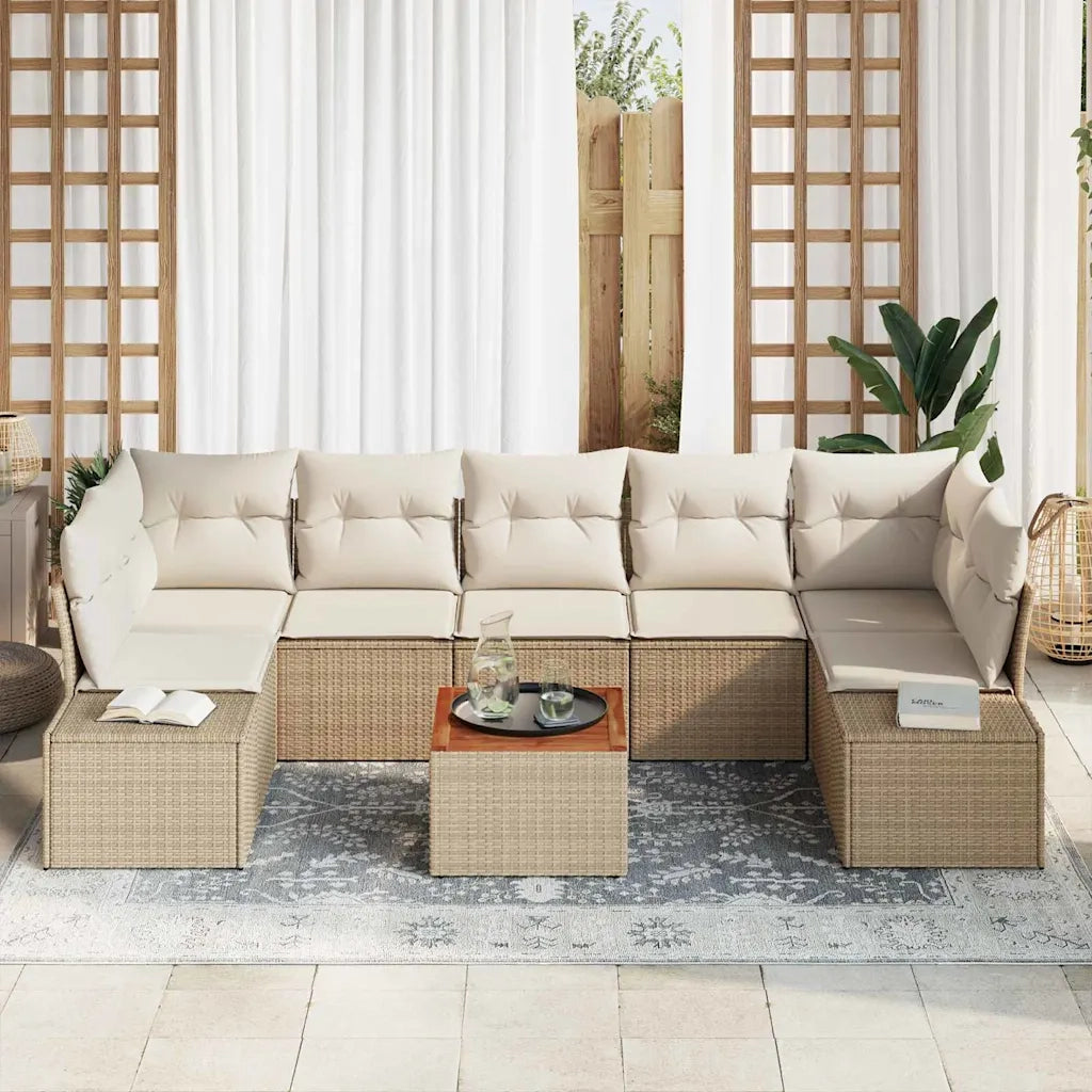 Set Divano da Giardino con cuscino 8 pcs Beige polyrattan 3347925