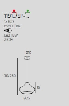 SOSPENSIONE BIANCO 1 LUCE VETRO PICCOLO RUBINO 1191BI-SP-RU