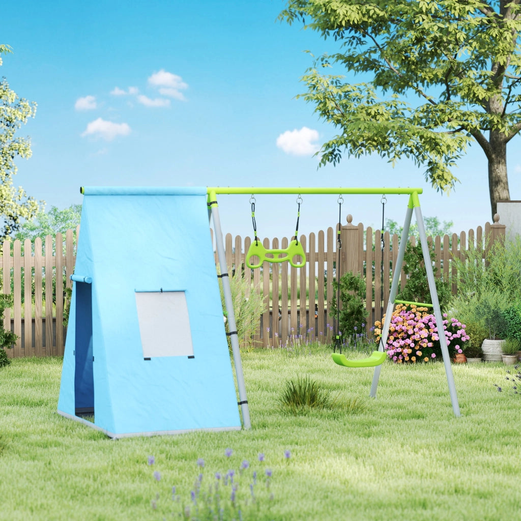 Set Schaukel 3 in 1 con Tenda e Anelli ¨C Zephmum ¨C Verde, Metallo e Plastica