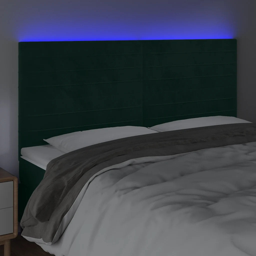 Testiera a LED-Testata con LED Verde Scuro 180x5x118/128cm in Velluto 477094