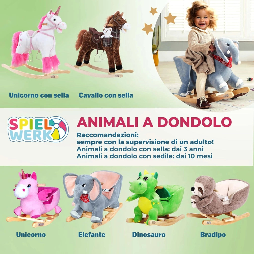 DEUBA® Cavallo Peluche a Dondolo in Legno con Suoni Animale a dondolo Giochi Infanzia Gioco Bambini Giocattolo Regalo