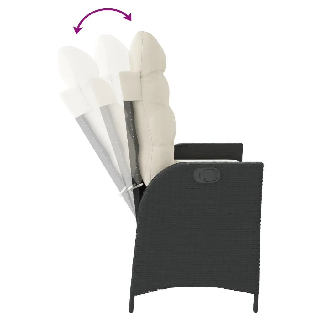 Panca Reclinabile da Giardino con Cuscini-Sgabello-Sedia da esterno Nera in Polyrattan 612220