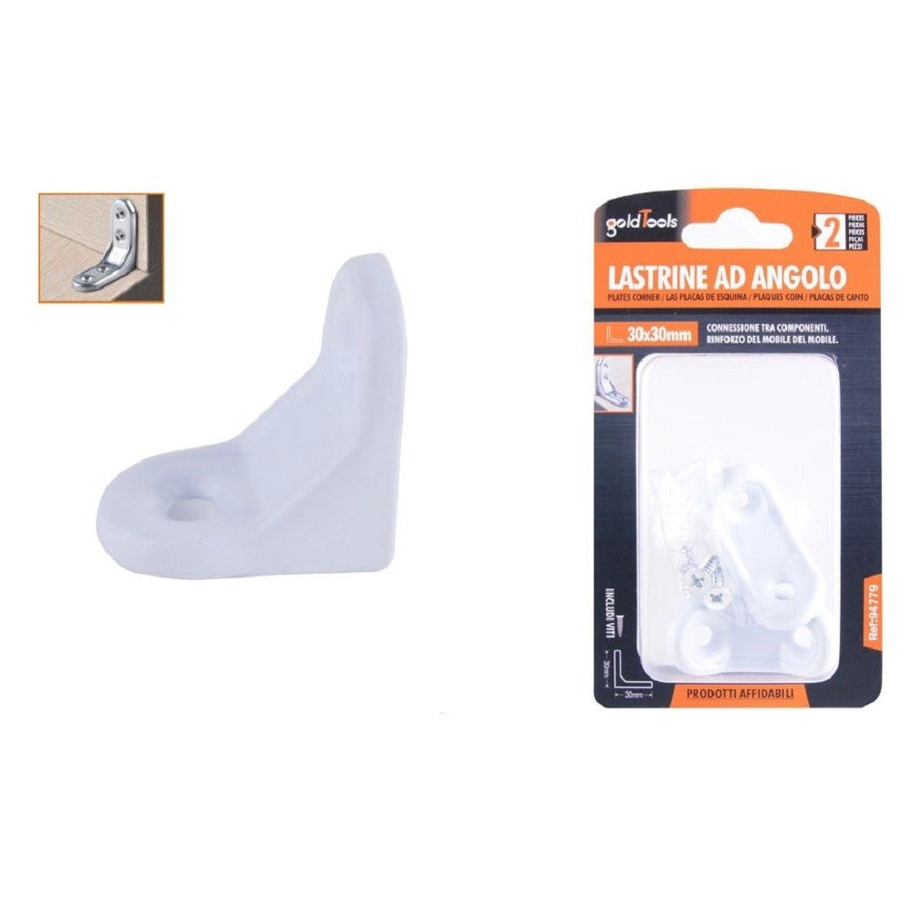 Trade Shop - 2pz Lastrina Ad Angolo 30x30mm Bianca Sostegno Staffa Angolare Viti Mobile 94779 -