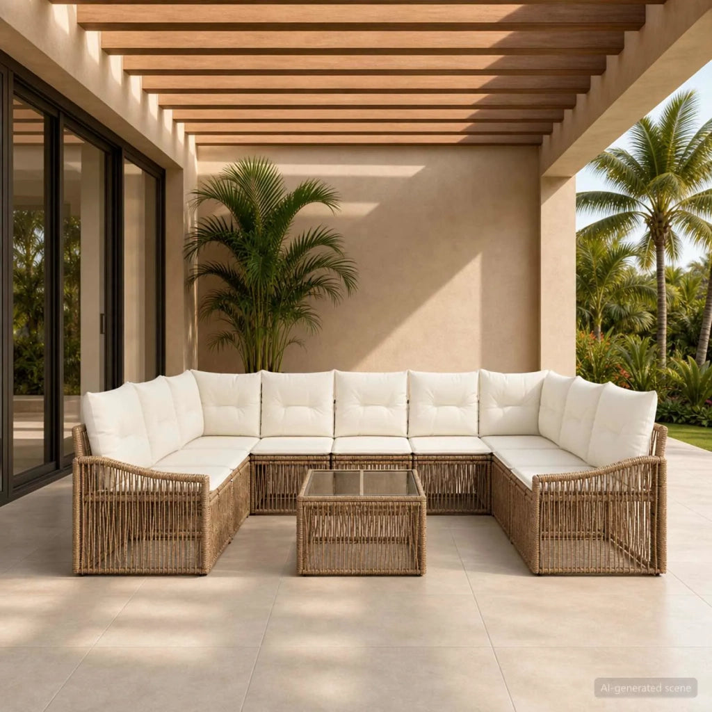 Set Divano da Giardino 10 pcs Beige polyrattan 3436113