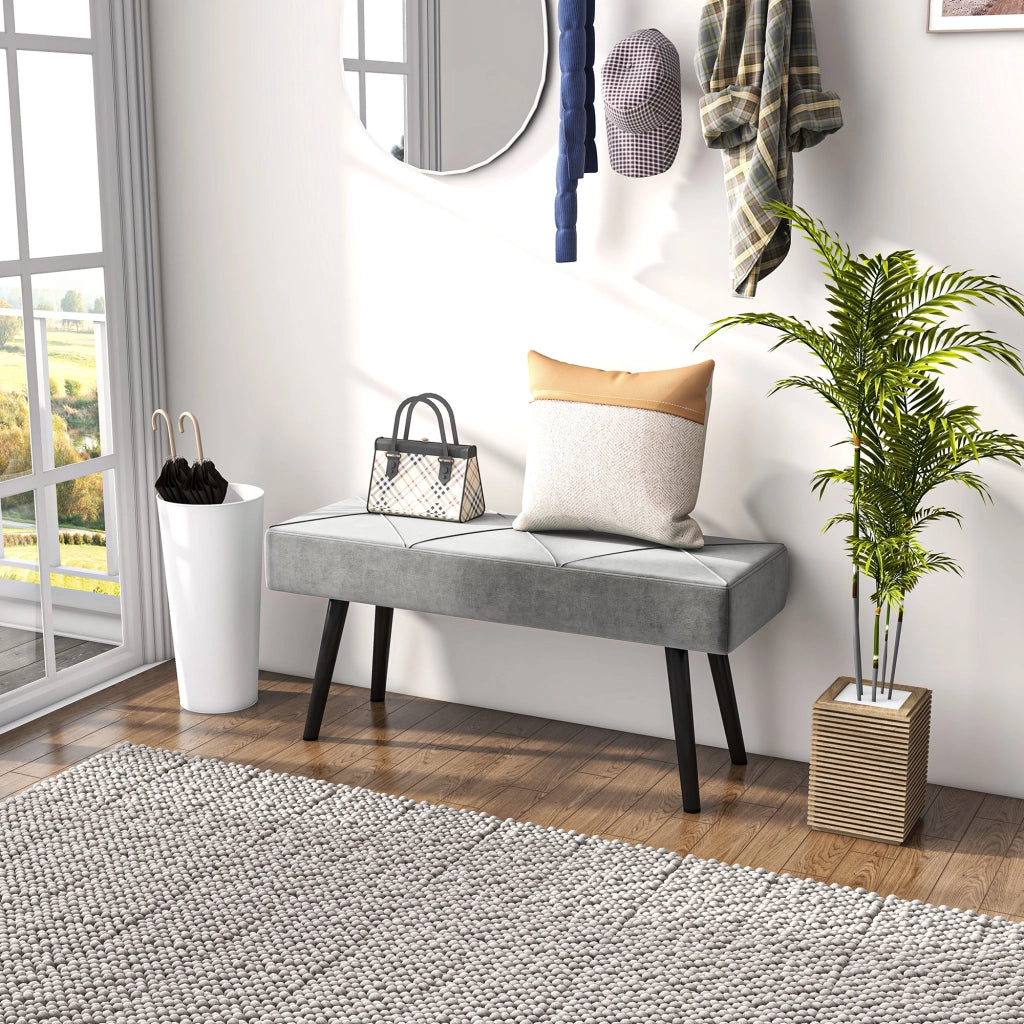 Panca Imbottita con Gambe in Acciaio ¨C zephmum ¨C Velluto Grigio 100x36x45