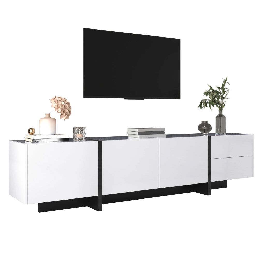 Mobile TV 190x45x35 cm; 3 ante e 2 cassetti; finitura lucida; truciolare bianco e nero
