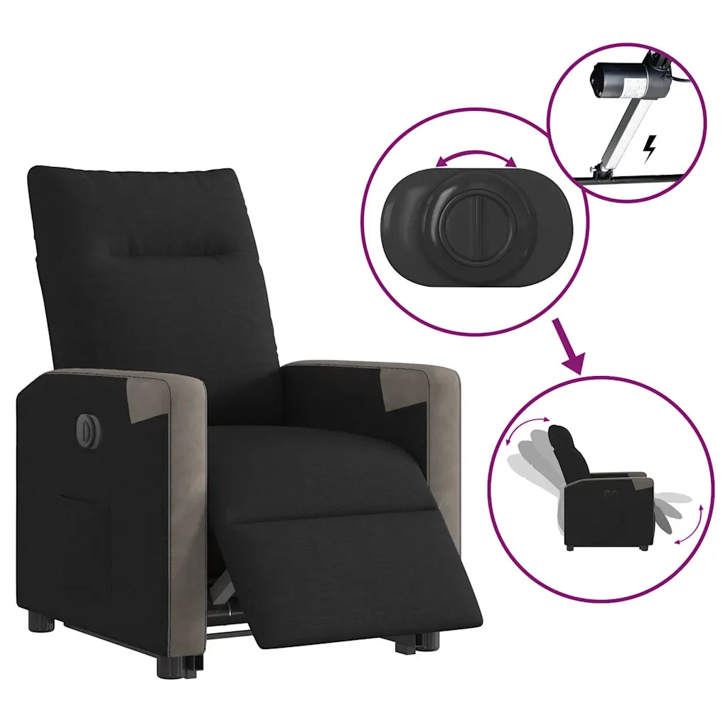 Poltrona Alzapersona Reclinabile Elettrica Nera in Tessuto 3324102