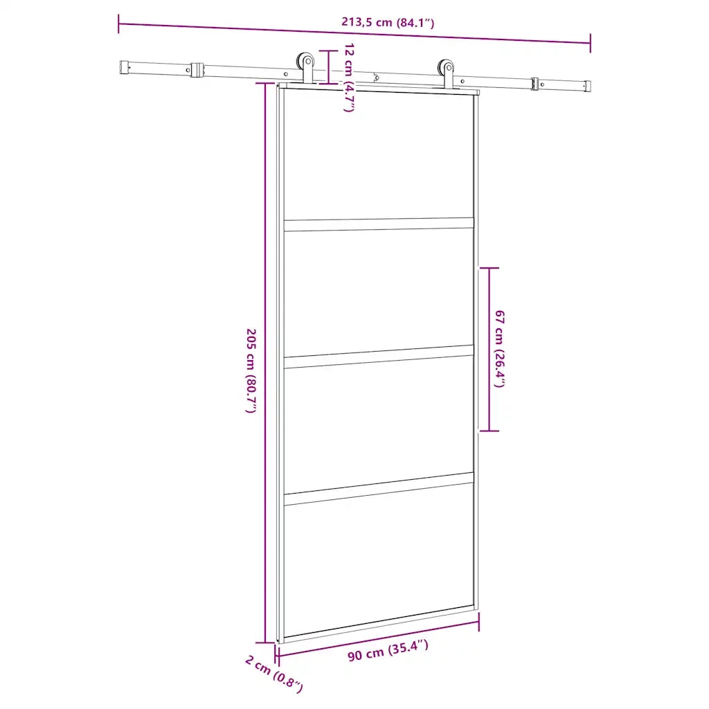 Porta Scorrevole Ferramenta 90x205 cm Vetro Temperato Alluminio 3332999