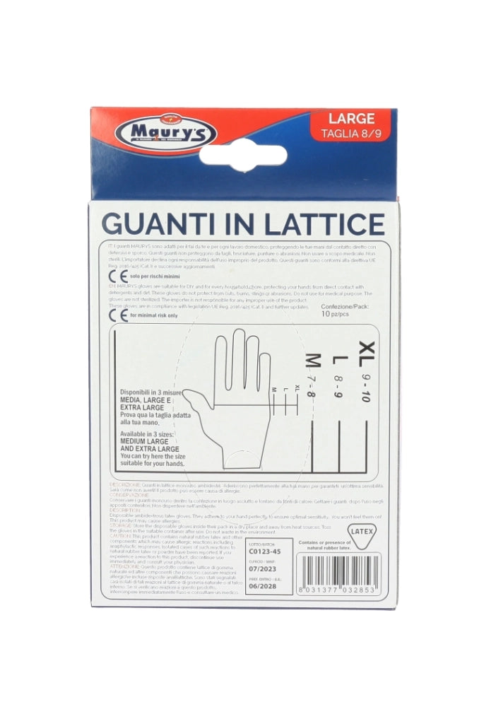 MAURY'S GUANTI IN LATTICE DA LAVORO ANTISCIVOLO CONFEZIONE DA 10PZ TG L
