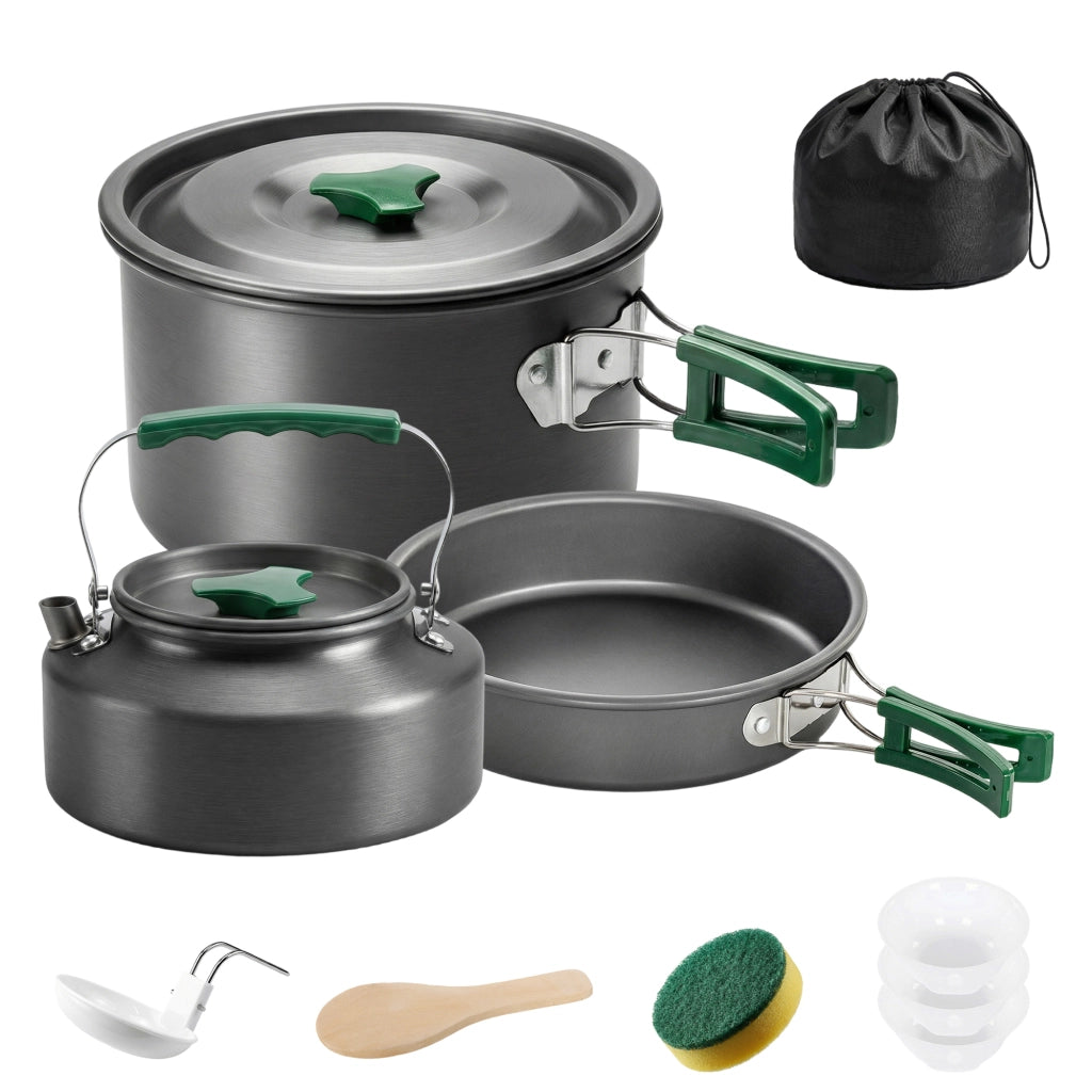 Kit de Casseroles Camping 11 Pcs Cuisine de Camping Compact Gris