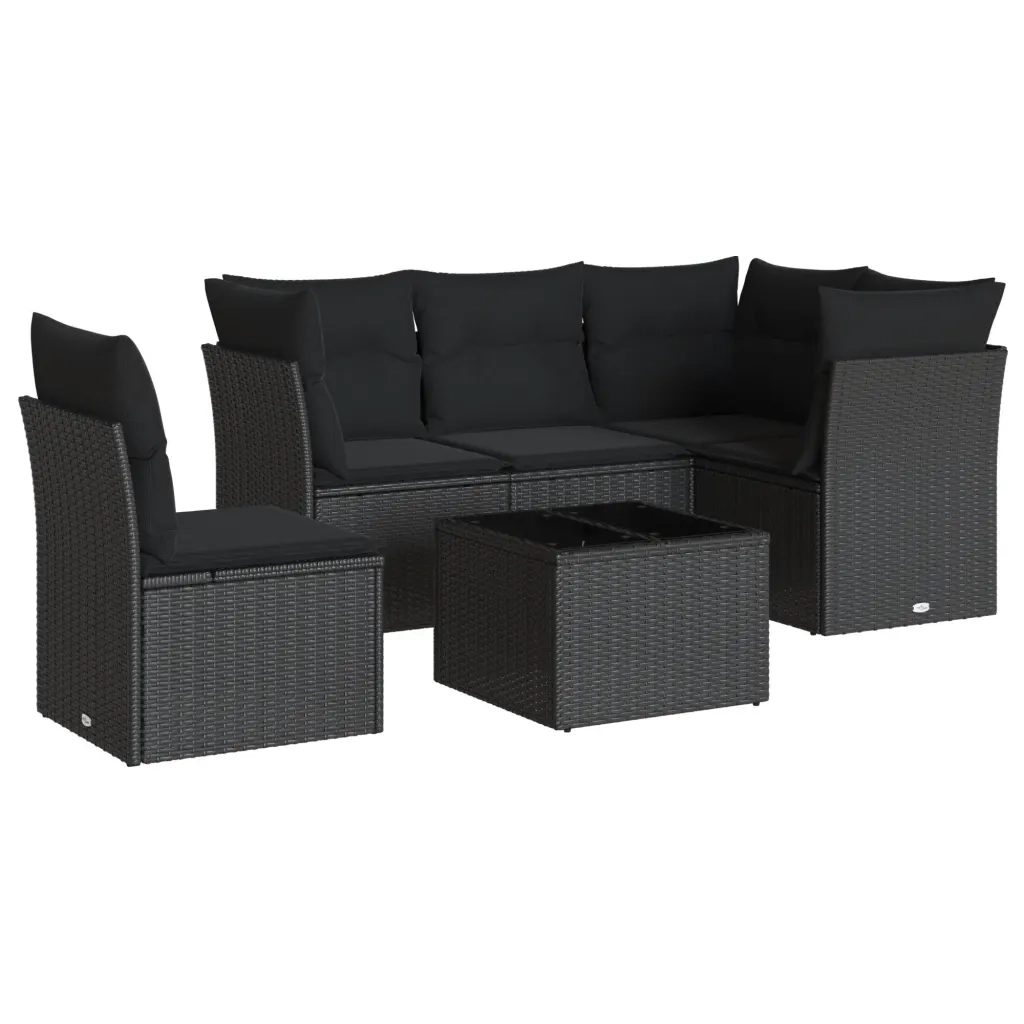 Set Divano da Giardino 6 pz con Cuscini Nero in Polyrattan 3249484