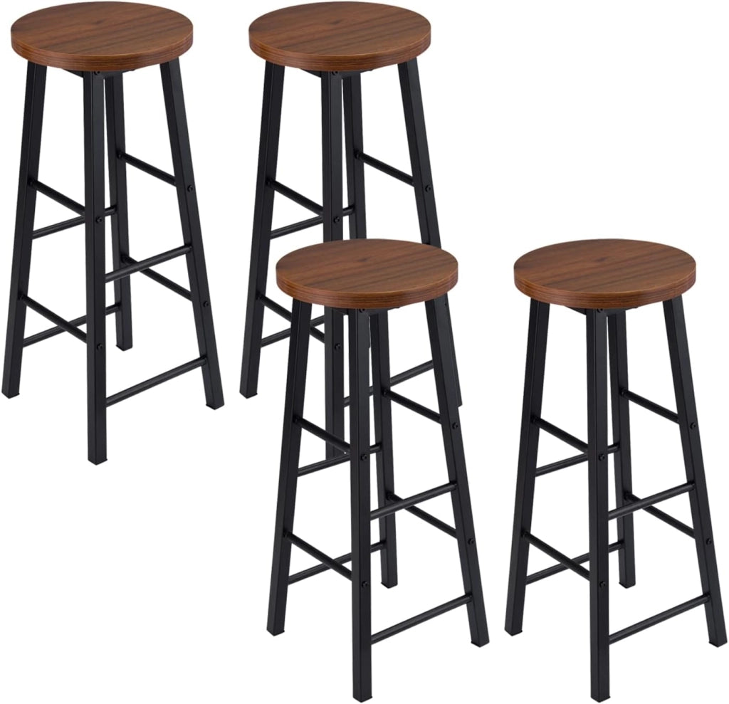 Sgabelli da Bar con Poggiapiedi Seduta Tonda Sedia Alta per Cucina in Acciaio Legno Nero BH130sz-4