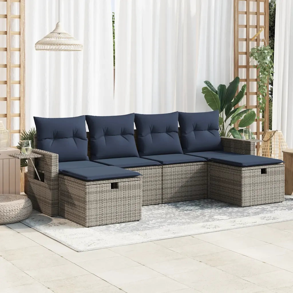 Set Divano da Giardino 6 pz con Cuscini Grigio in Polyrattan
