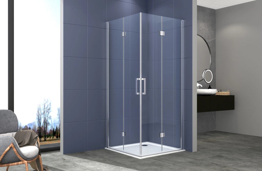 Box doccia angolare 80x100 cm apertura due porte soffietto H200 cm cristalli trasparente 6mm profilo cromato ELIO