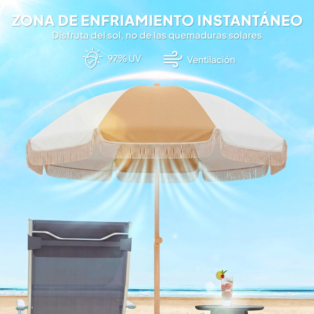 Ombrellone da Giardino con Frange ¨C zephmum ¨C 175 cm, Bianco e Beige