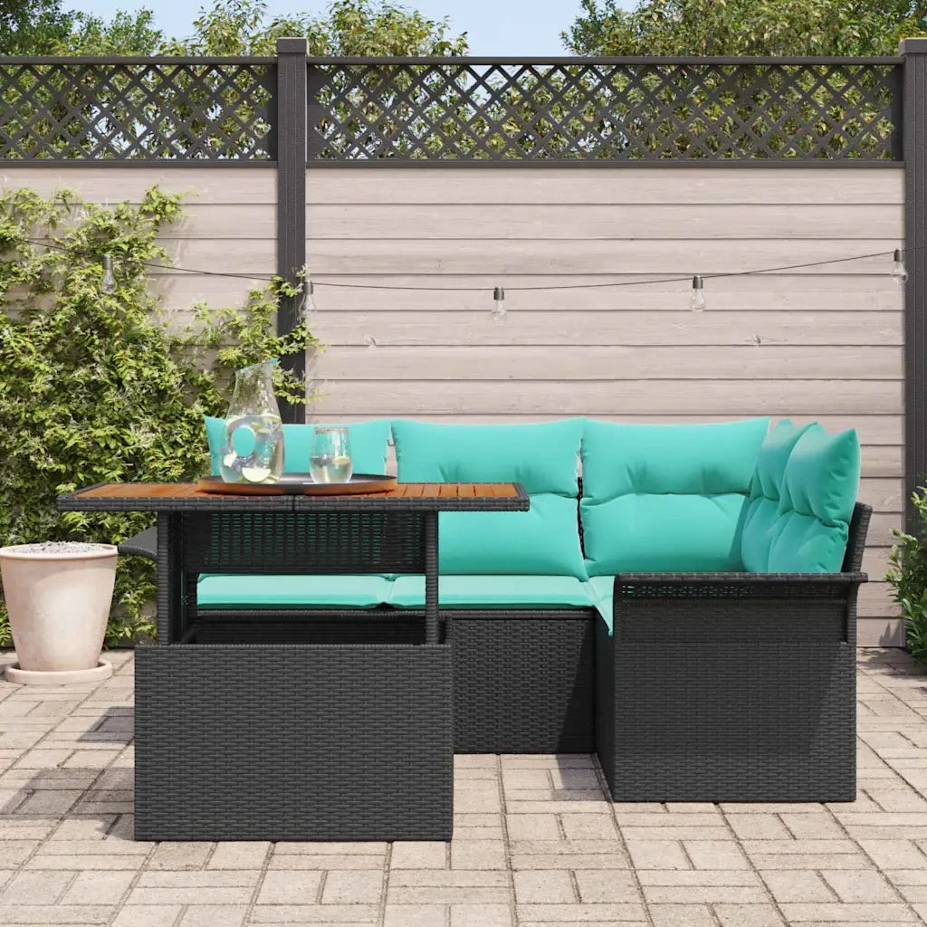 Set Divano da Giardino con cuscino 5 pcs Nero e blu