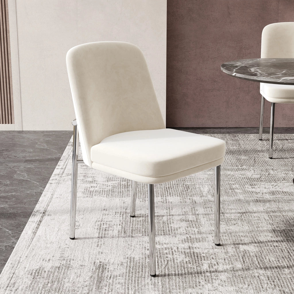 Sedie da pranzo set 6 pezzi con seduta imbottita e struttura in metallo cromato, stile moderno, in velluto beige