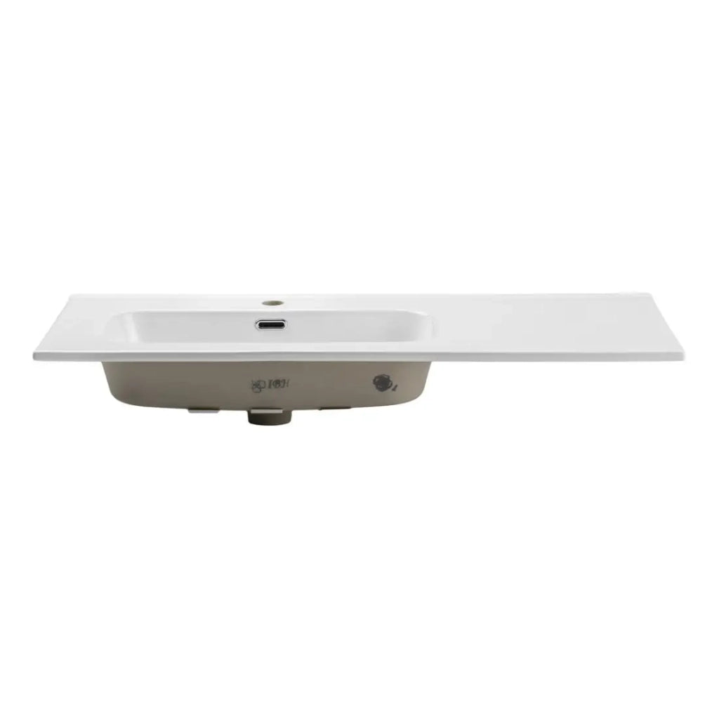 Lavabo da incasso ESSEN 100 cm in ceramica bianca lucida decentrata a sinistra