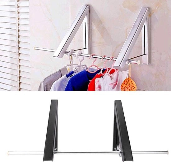 Droogrek Opvougbare 120 Cm con Spazio di Stoccaggio Verticale in Alluminio - Nero