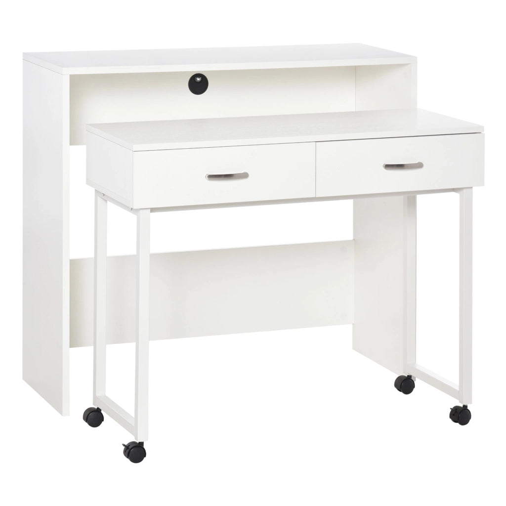 EasyComfort Tavolo Scrivania Salvaspazio per Camera e Ufficio, Scrivania con Cassetti e Ruote, Postazione di Lavoro Doppia o Singola, 100x36x88cm, Bianco