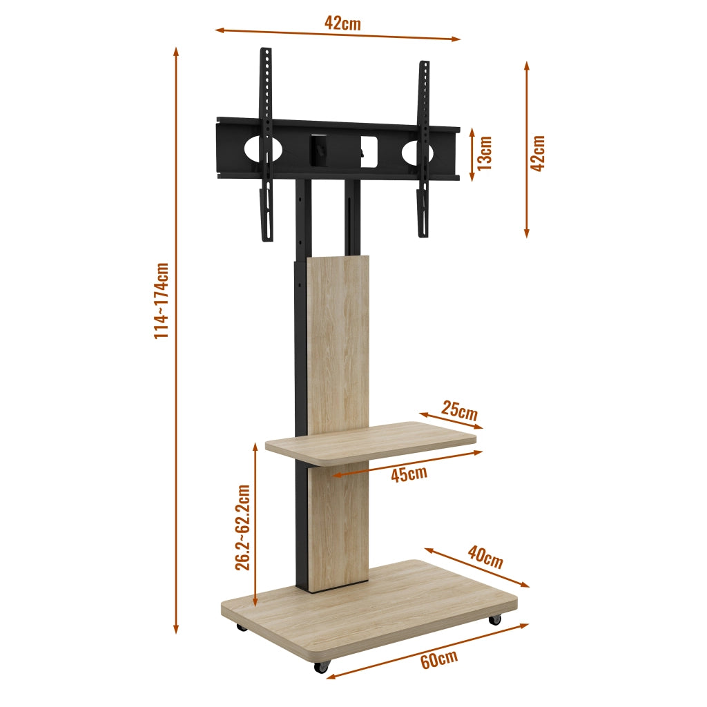 Supporto TV Mobile con Ripiano 32-75 Pollici Altezza Regolabile ¨C Xylo ¨C Rovere 60x40 cm