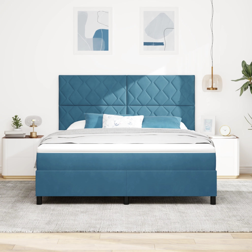 Letto con Box Spring e Materasso & LED Blu Scuro 180x200 cm Velluto