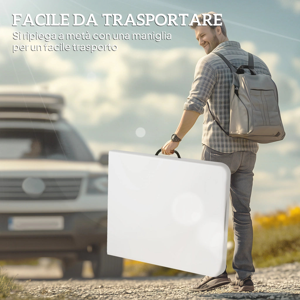 Set da Pic Nic Pieghevole a 3 Pezzi con Tavolo e 2 Panche in HDPE e Metallo, Bianco e Grigio Chiaro