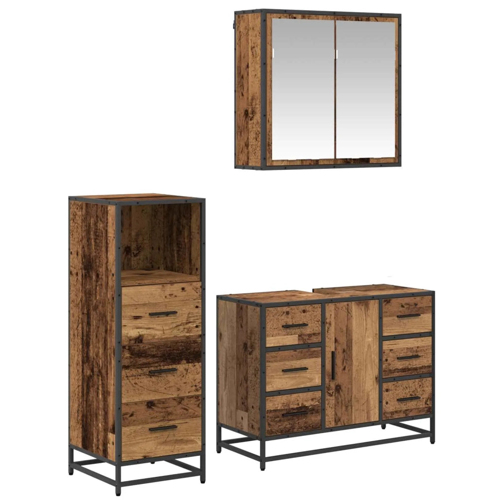 Set di mobili per il bagno con cassetto 3 pcs Legno vecchio