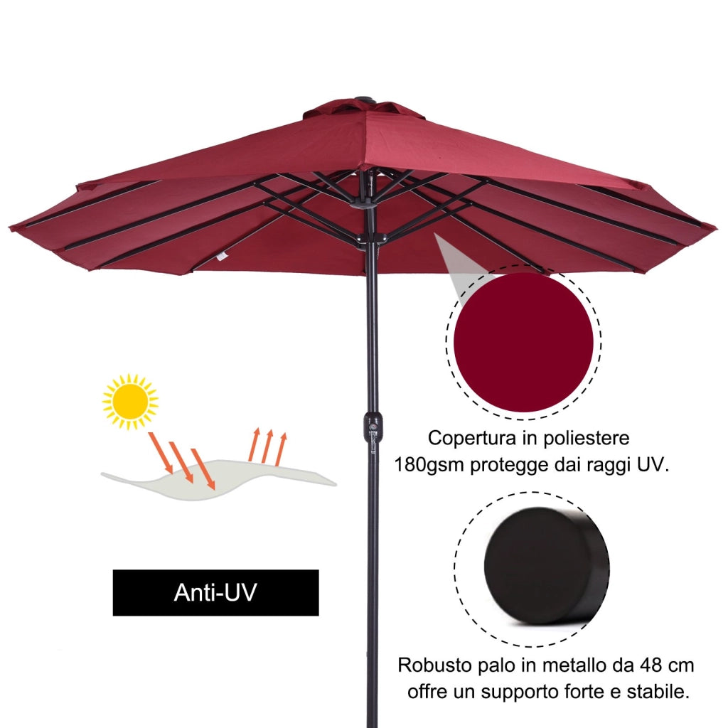 EasyComfort Ombrellone da Giardino Doppio con Apertura a Manovella, in Acciaio e Poliestere, 460x270x240 cm, Rosso
