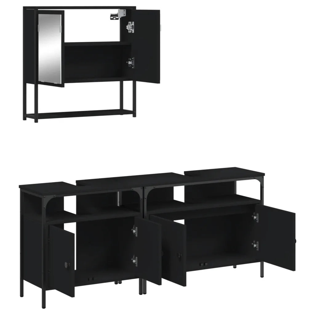 Set Mobili da Bagno 3 pz Nero in Legno Multistrato