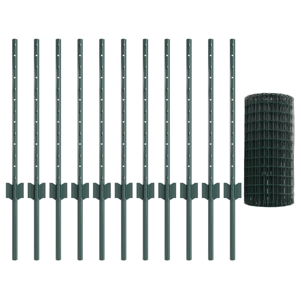Recinzione Euro con 11 Pali Verde 0,6x25 m Acciaio