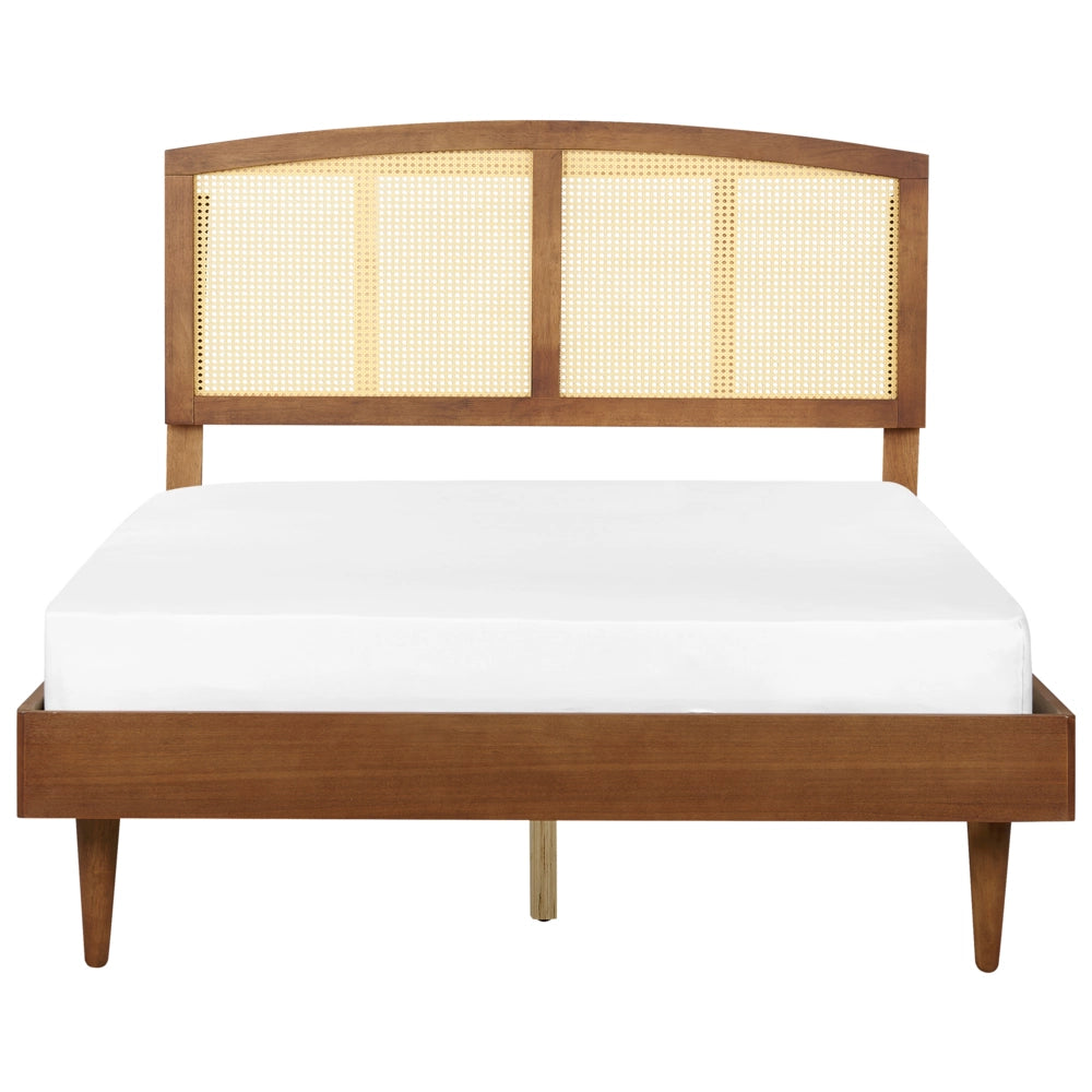 Letto in legno di gomma chiaro UE matrimoniale 140 x200 cm con testiera a doghe Stile rustico minimalista