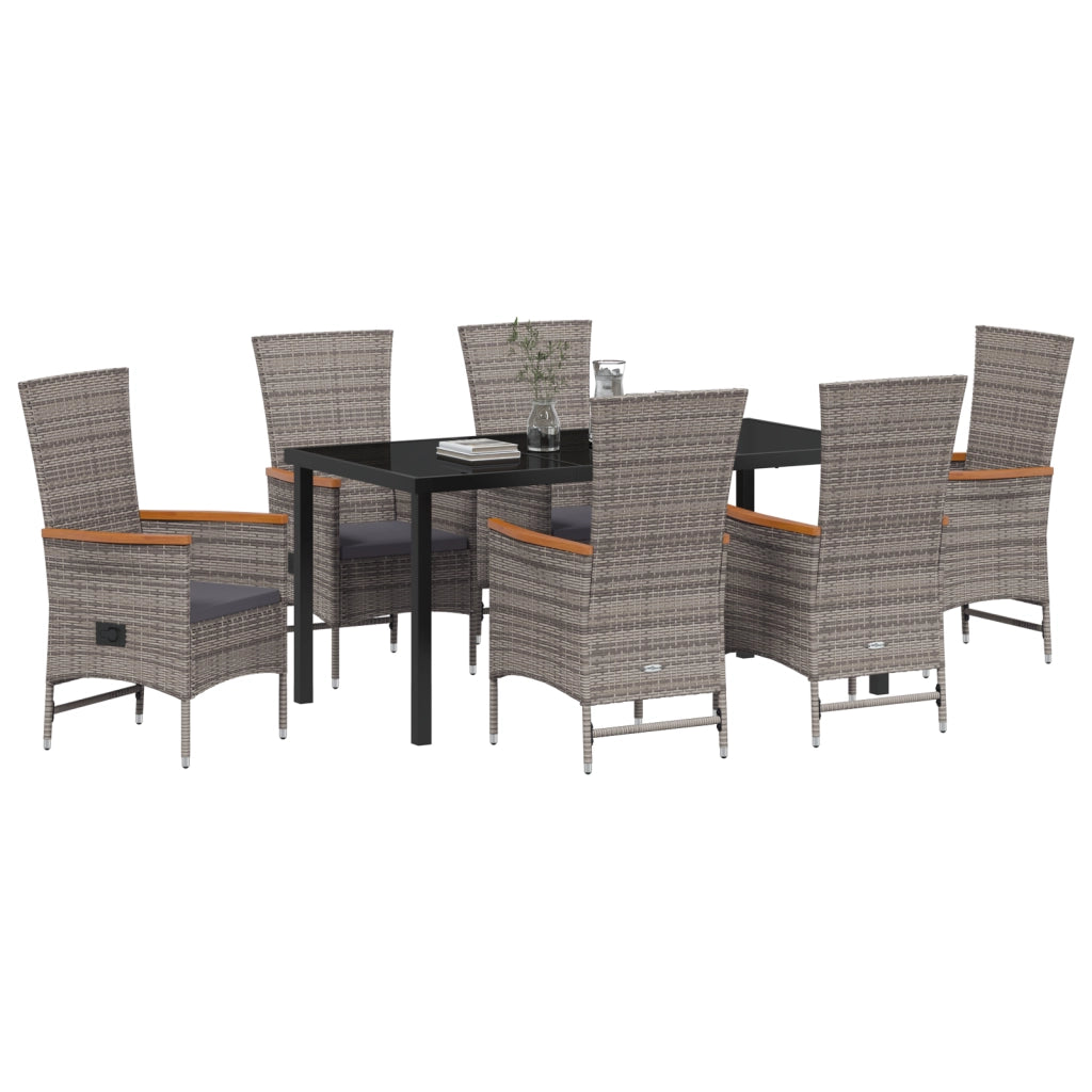 Set da pranzo da giardino 7 pezzi con cuscini in polyrattan grigio