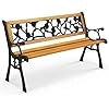 Panchina da Giardino in Metallo e Legno, Panca da Esterno con Braccioli Curvi e Schienale Attraente, Panca Ergonomica per 3 Persone da Balcone, Cortile e Patio, Portata 213 kg (Rosa piccola)
