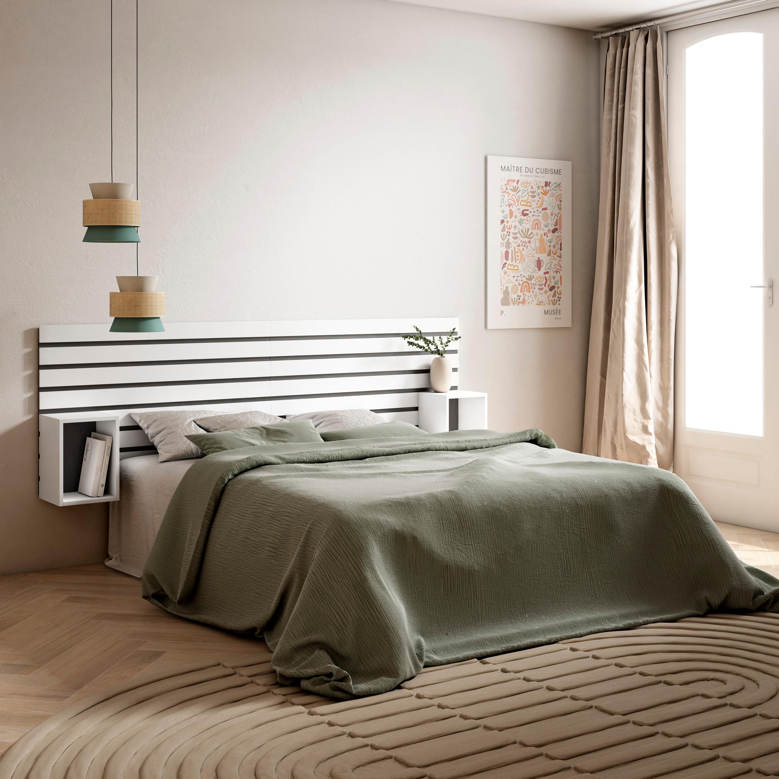 Testiera e Comodini, 214x70x3cm, Letto 135,140,150,160cm, Pannelli, Bianco RF3567