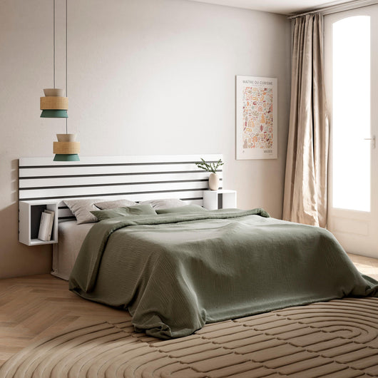 Testiera e Comodini, 214x70x3cm, Letto 135,140,150,160cm, Pannelli, Bianco RF3567