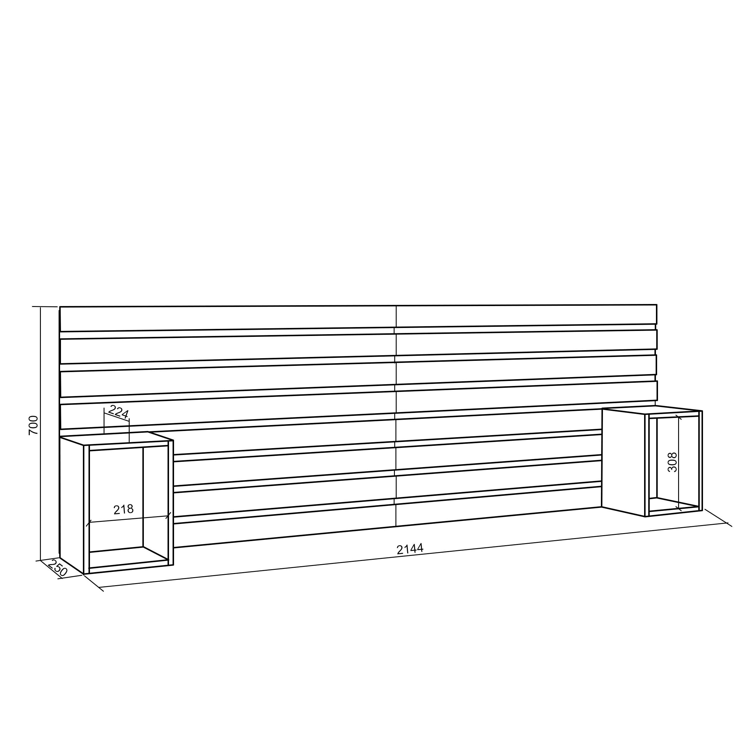 Testiera e Comodini, 214x70x3cm, Letto 135,140,150,160cm, Pannelli, Bianco RF3567