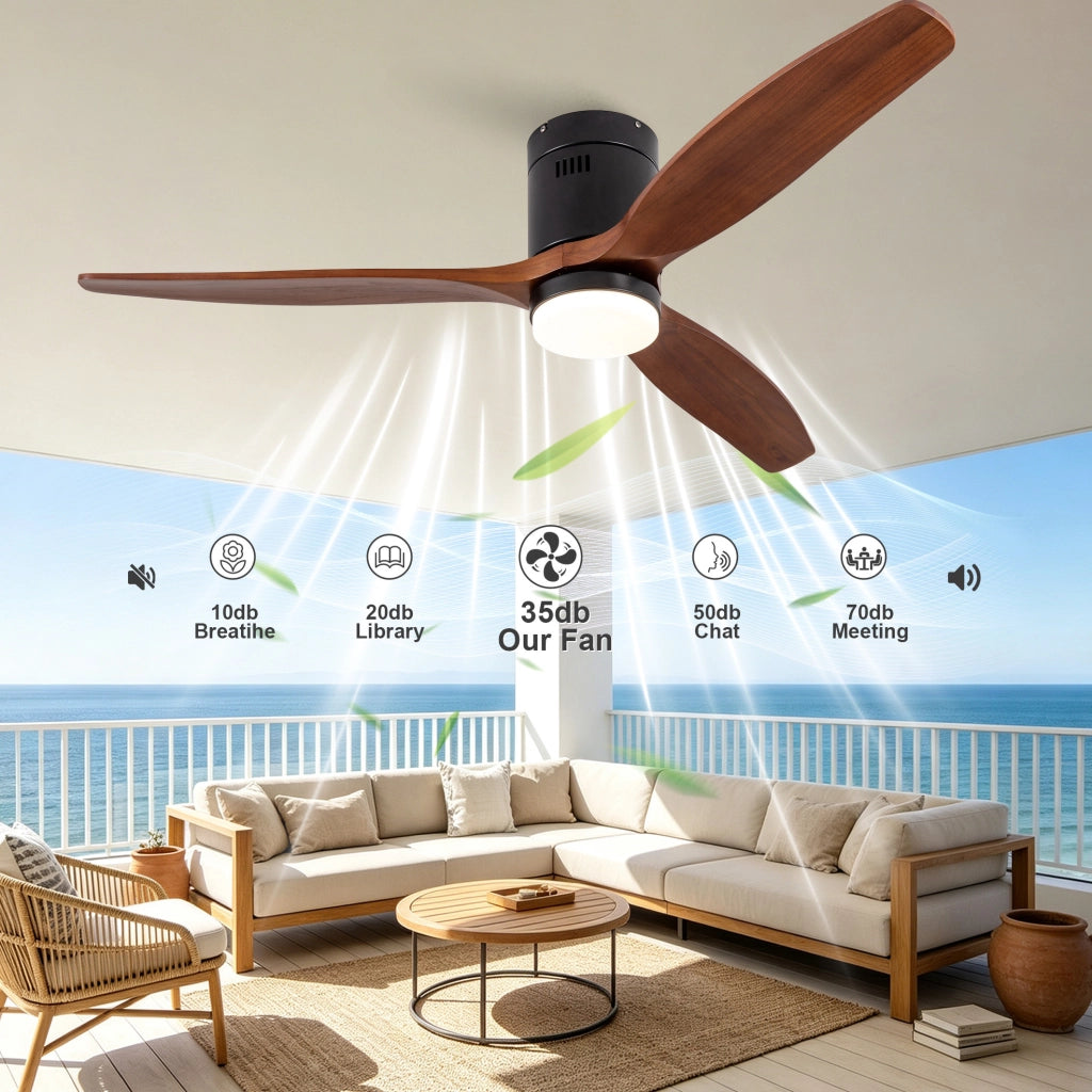 Ventilatore da soffitto 52 pollici a 3 pale con luce LED integrata; nero e noce scuro