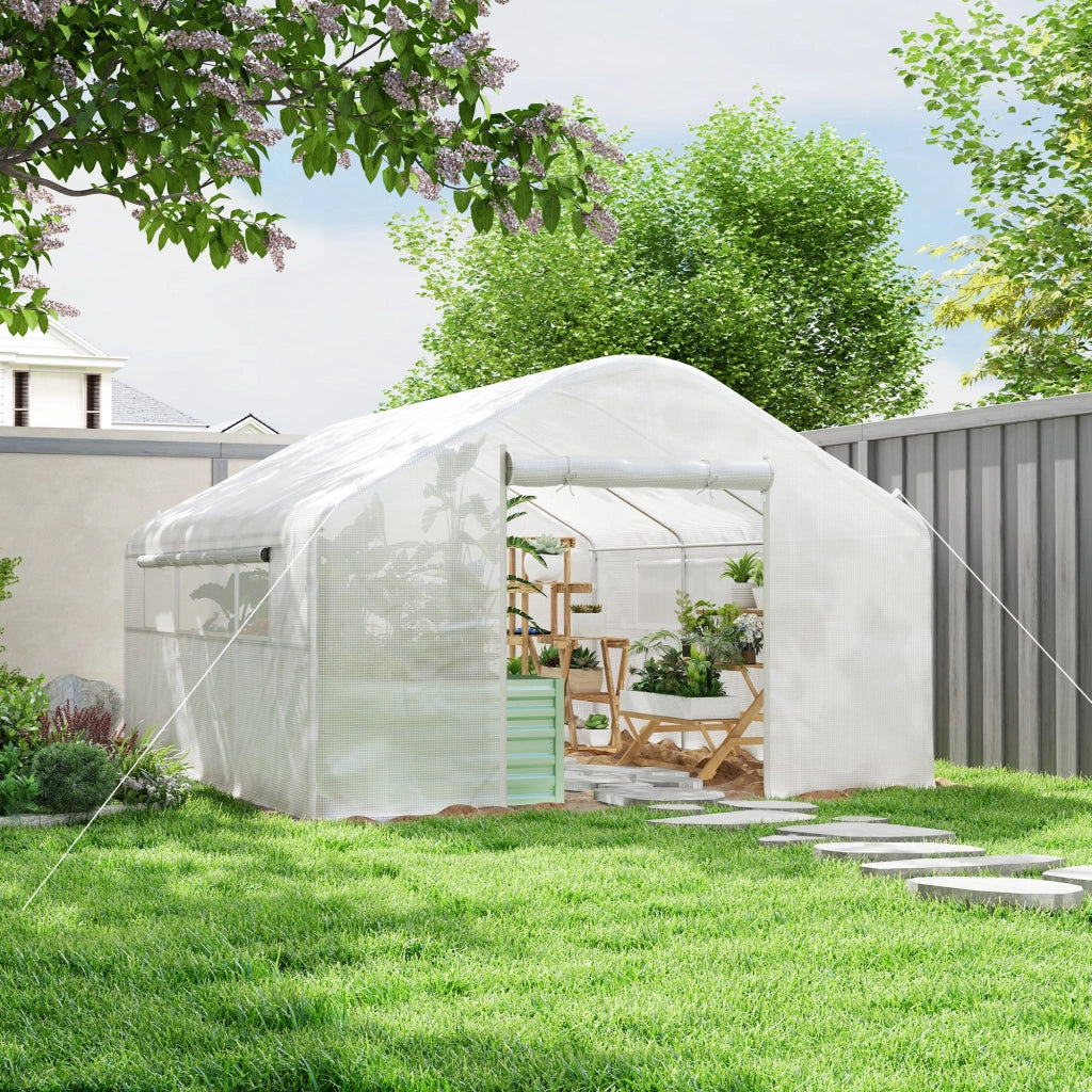 Serra da giardino tunnel 4x3x2m ¨C zephmum ¨C bianco con porte a rullo e finestre