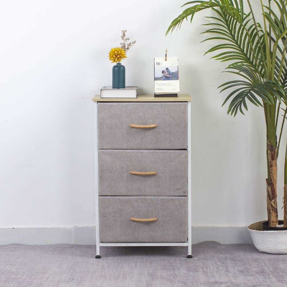 Cassettiera Armadietto con 3 Ripiani Tessuto Grigio Chiaro e Bianco 75x46x30cm