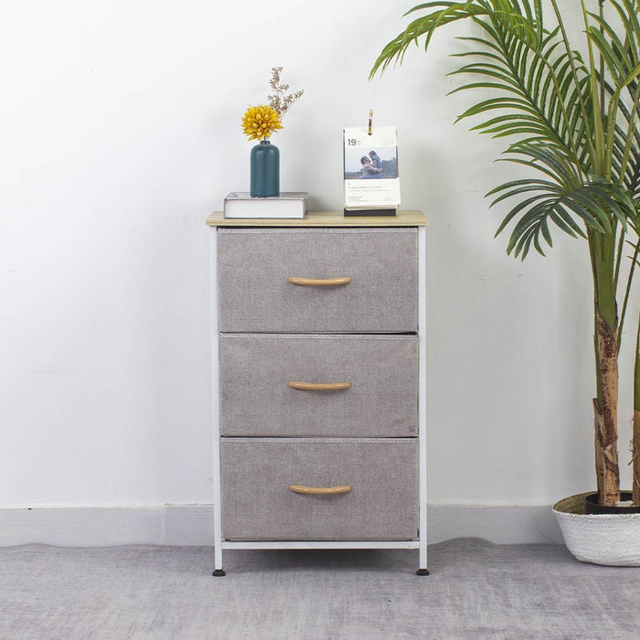 Cassettiera Armadietto con 3 Ripiani Tessuto Grigio Chiaro e Bianco 75x46x30cm