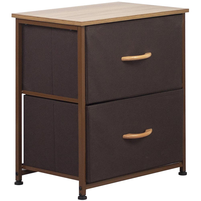 Cassettiera Comodino 2 Cassetti Mobiletto Tessuto Marrone Chiaro Marrone Scuro