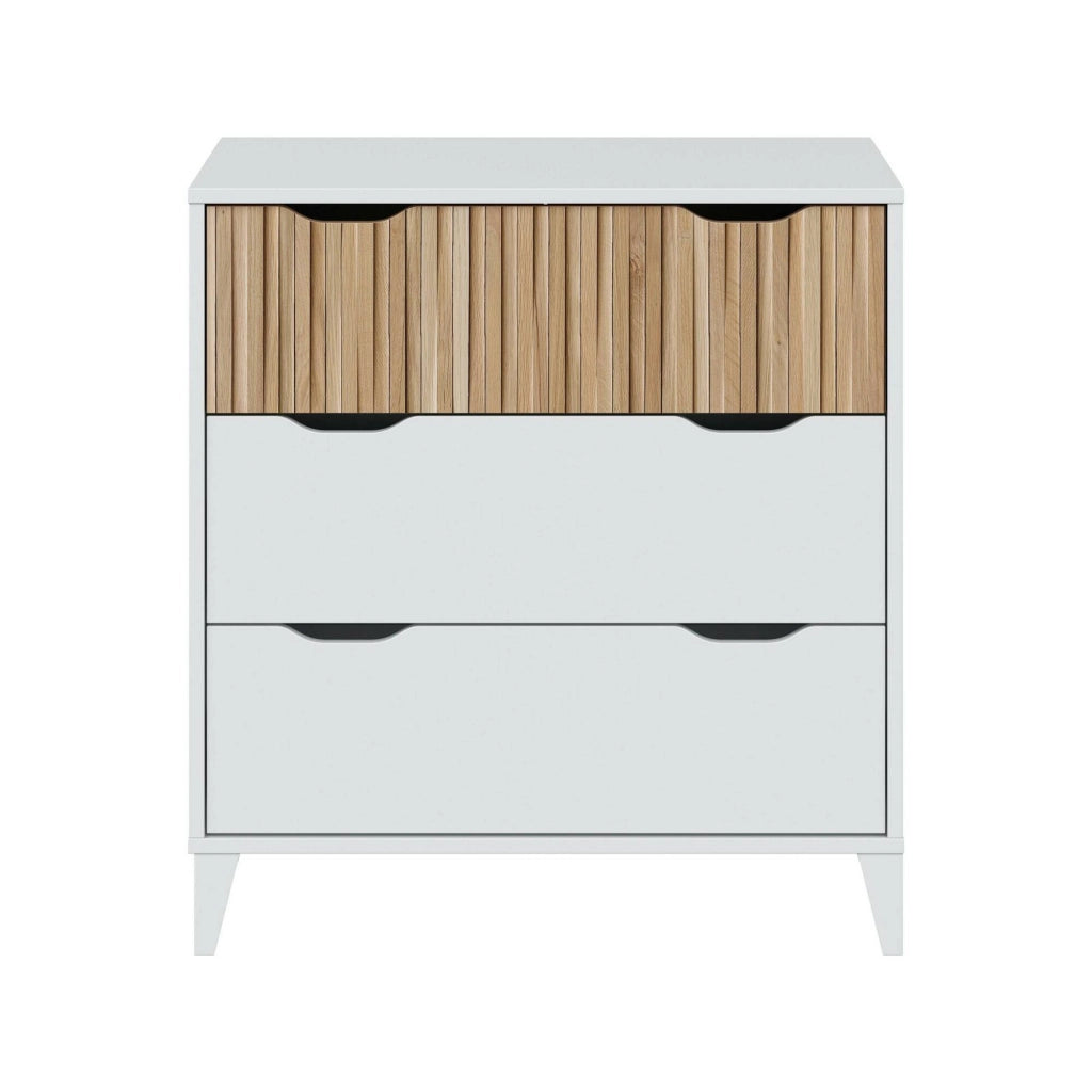 Cassettiera Archi, Settimino multiuso, Comò camera da letto, Mobile con cassetti, 71x40 h76 cm, Bianco e Rovere
