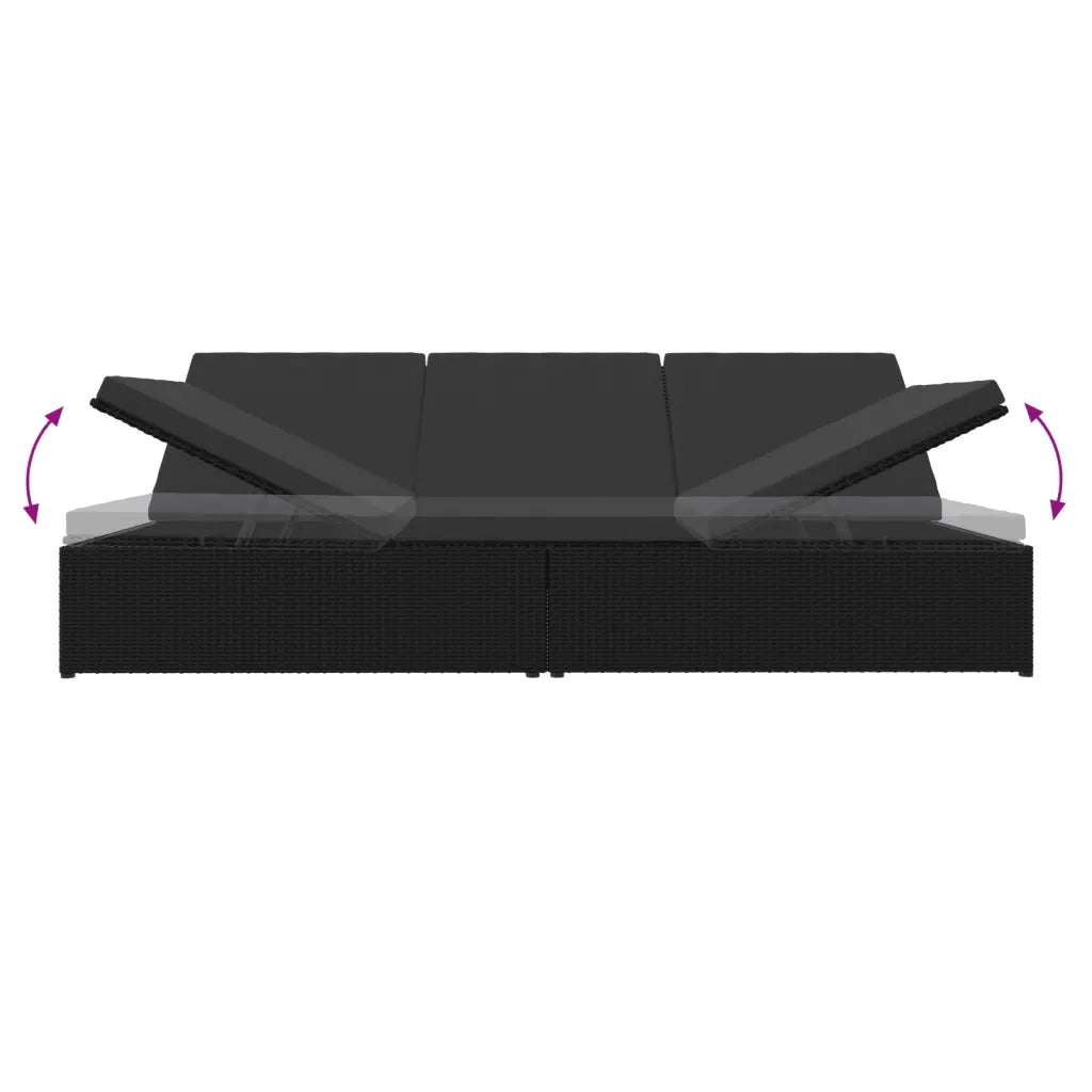 Lettino Prendisole Reclinabile con Cuscini in Polyrattan Nero cod mxl 78707