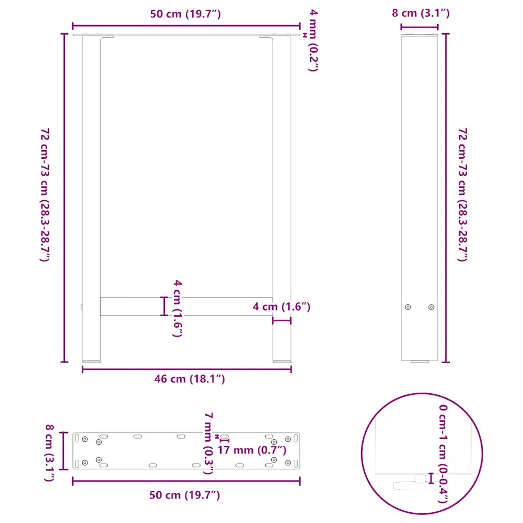 vidaXL Gambe per tavolo da pranzo bianche 2 pz 50x(72-73) cm in acciaio