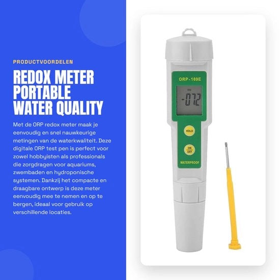 Misuratore di redox portatile - Metro di qualità dell'acqua - Compattabile e facile da utilizzare - Penna di test digitale - Adatto per acquari e sistemi di irrigazione