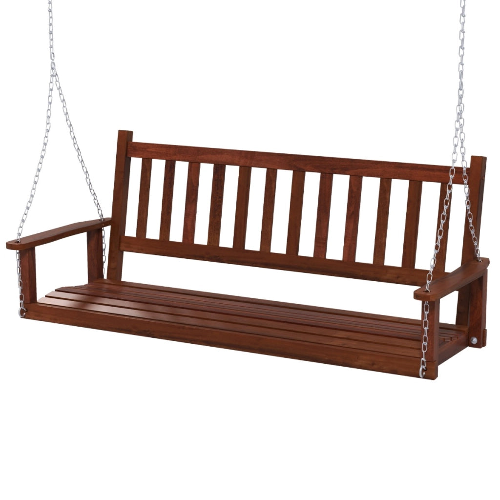 Altalena in legno per 3 persone con portata 363kg catene regolabili di 173cm, Sedia a dondolo 168x65x63cm Marrone-Dondoli