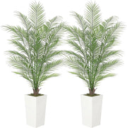 Set 2 Palme Tropicali Artificiali 150 cm con Vaso Bianco per Balcone e Salotto
