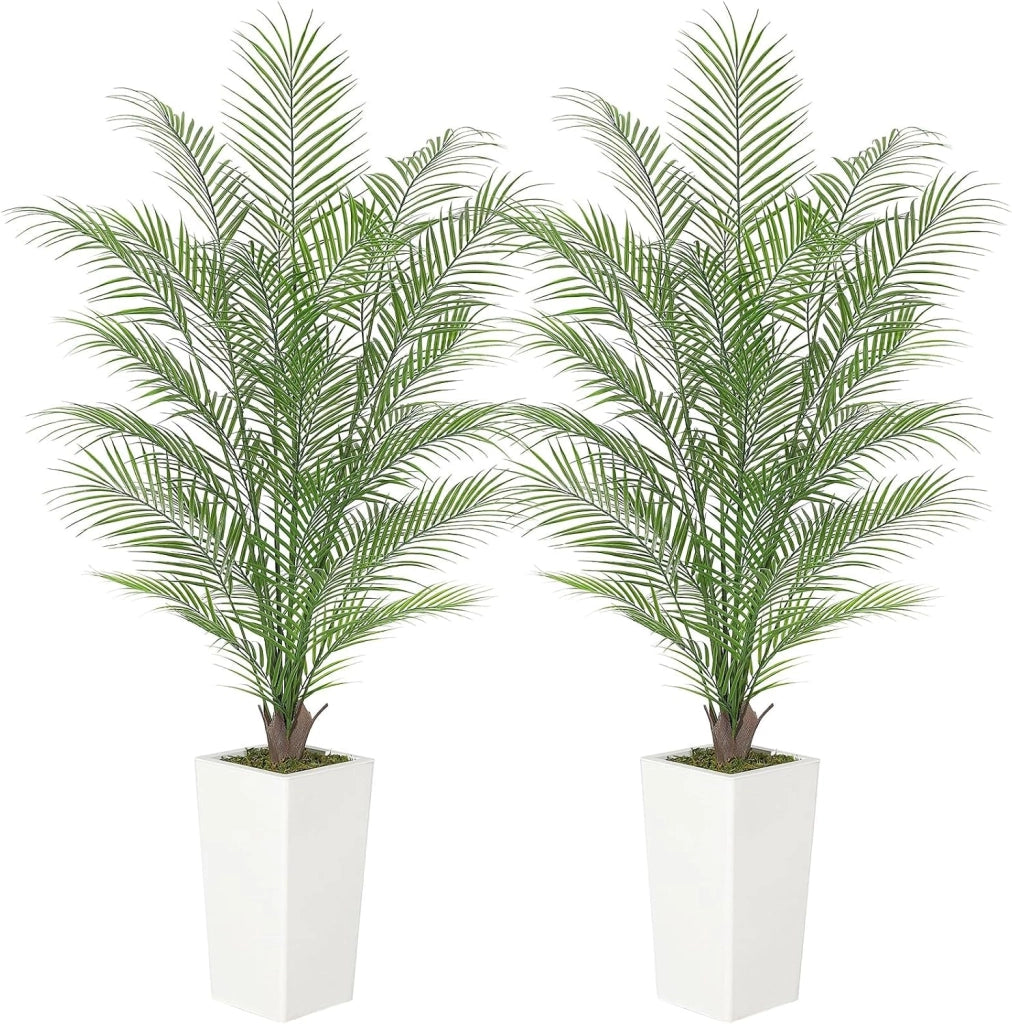 Set 2 Palme Tropicali Artificiali 150 cm con Vaso Bianco per Balcone e Salotto